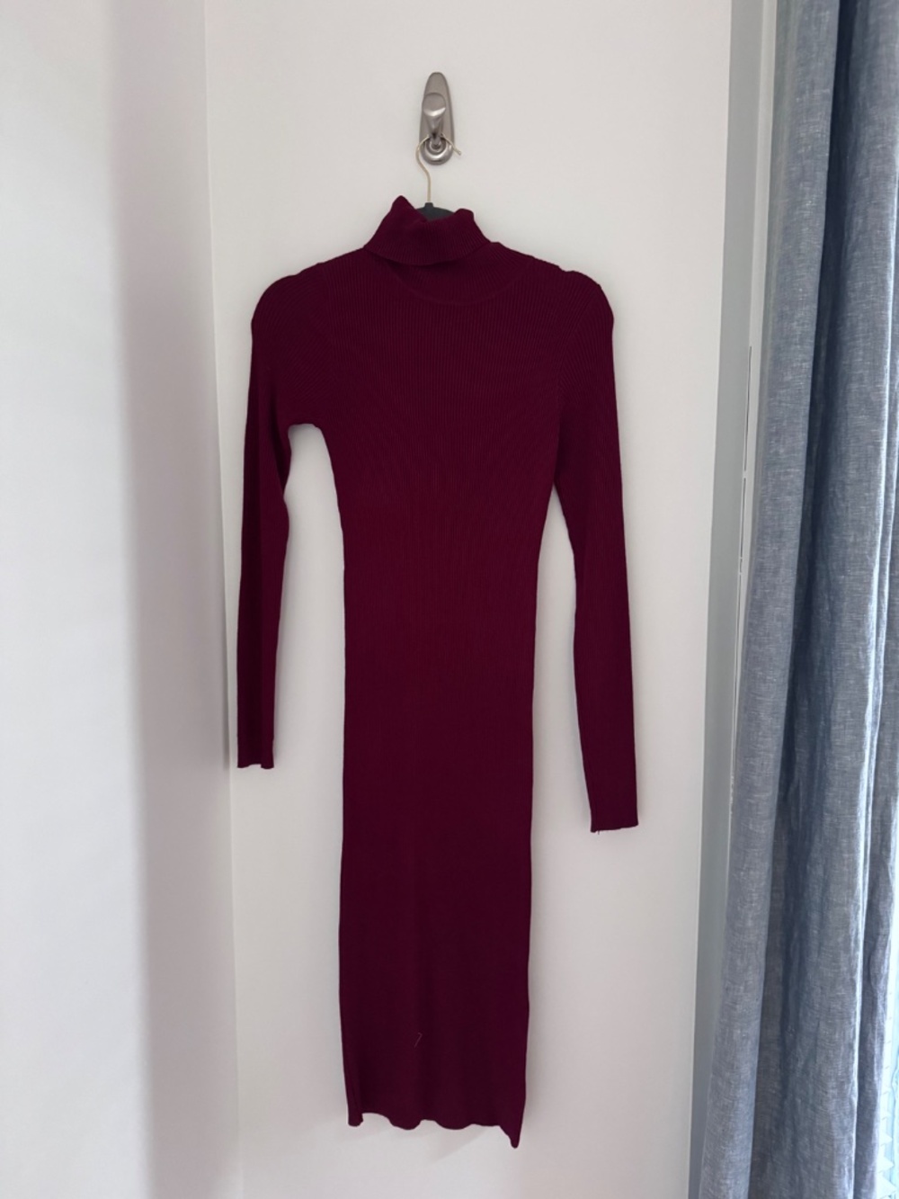 Red Turtleneck Ribbed Dress - Picture 3 of 4